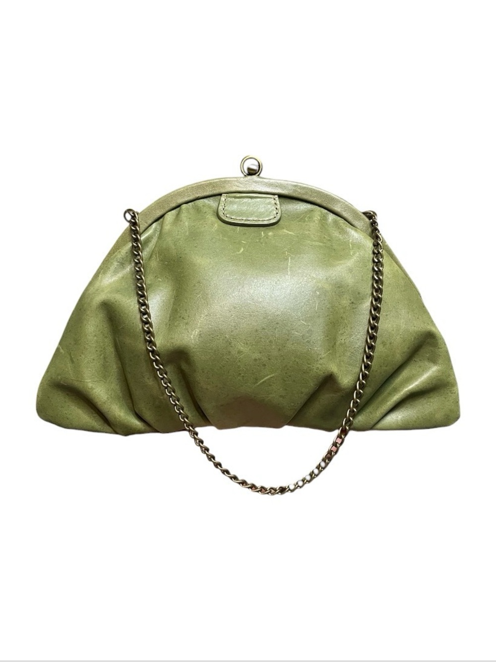 Fossil Vintage Olive Green Leather Convertible Clutch Handbag w/ Chain Handle